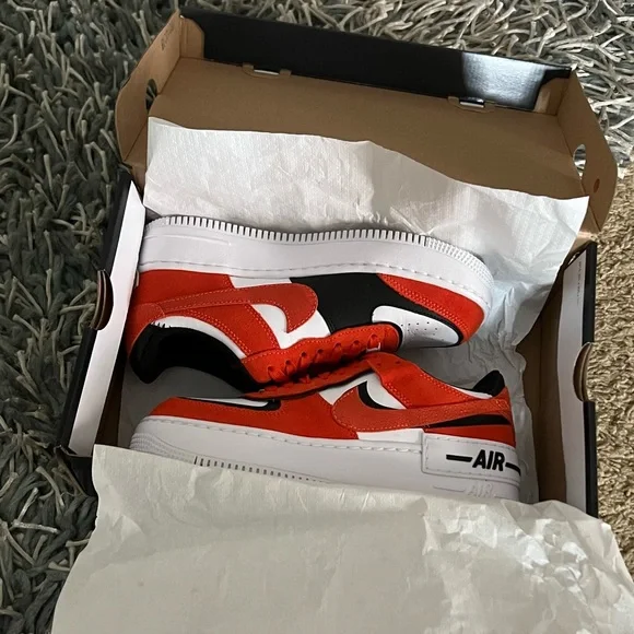 WOMEN Air Force 1 AF1 Shadow Rush Orange Black Guava Ice Platform Sneakers - Picture 6 of 12